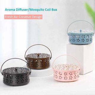 Retro  Metal Iron Fireproof Mosquito Coil Box with Handle Metal Hollow Out Mosquito Coil Holder Incense Burner Case