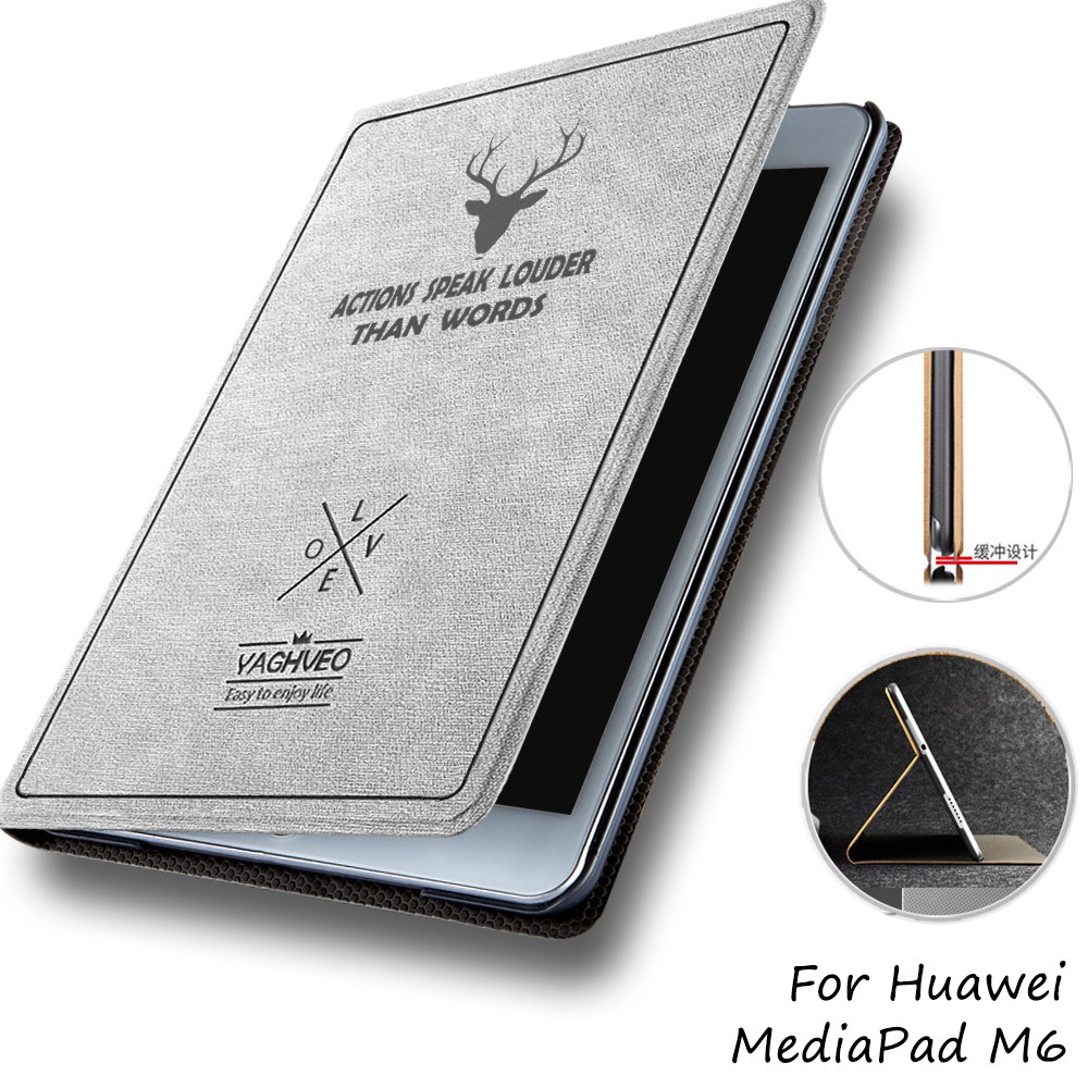 Huawei MediaPad M6 8.4 10.8 Case Smart Auto Sleep Wake Leather Texture Casing Media Pad M6 กรณีป้องกัน