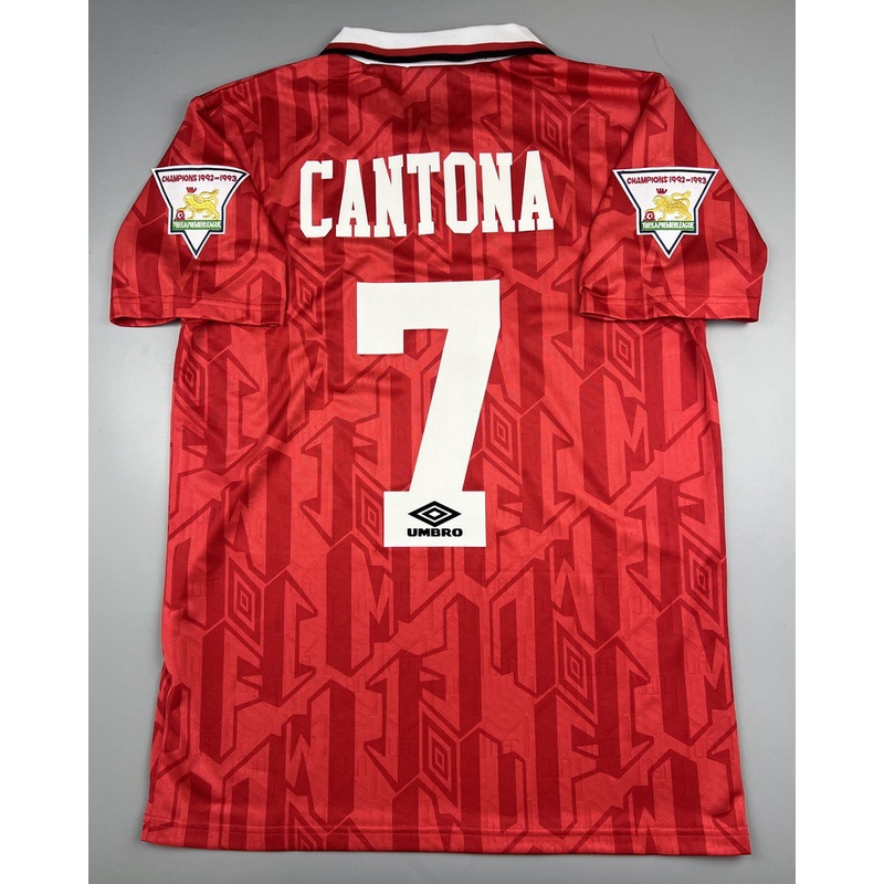 เสื้อบอล ย้อนยุค แมนยู 1992-94 คอเชือก เหย้า Retro Manchester United Home พร้อมเบอร์ชื่อ 7 CANTONA และอาร์มตรงปี
