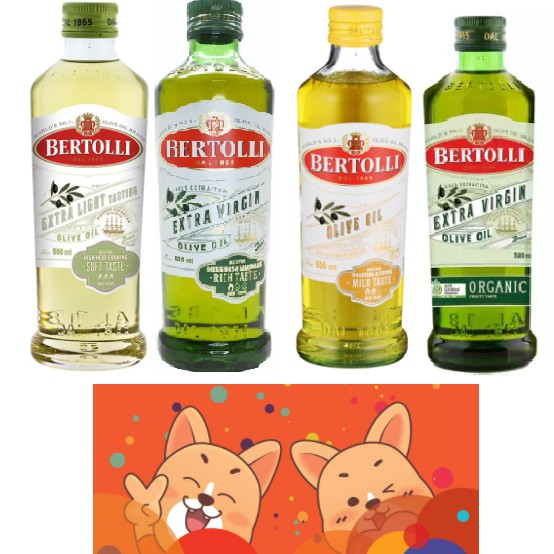 น้ำมันมะกอก 4 สูตรขนาด250และ500 ML Bertolli , Extra virgin , Extra Light , Classico และ เบอร์ทอลลี่ 