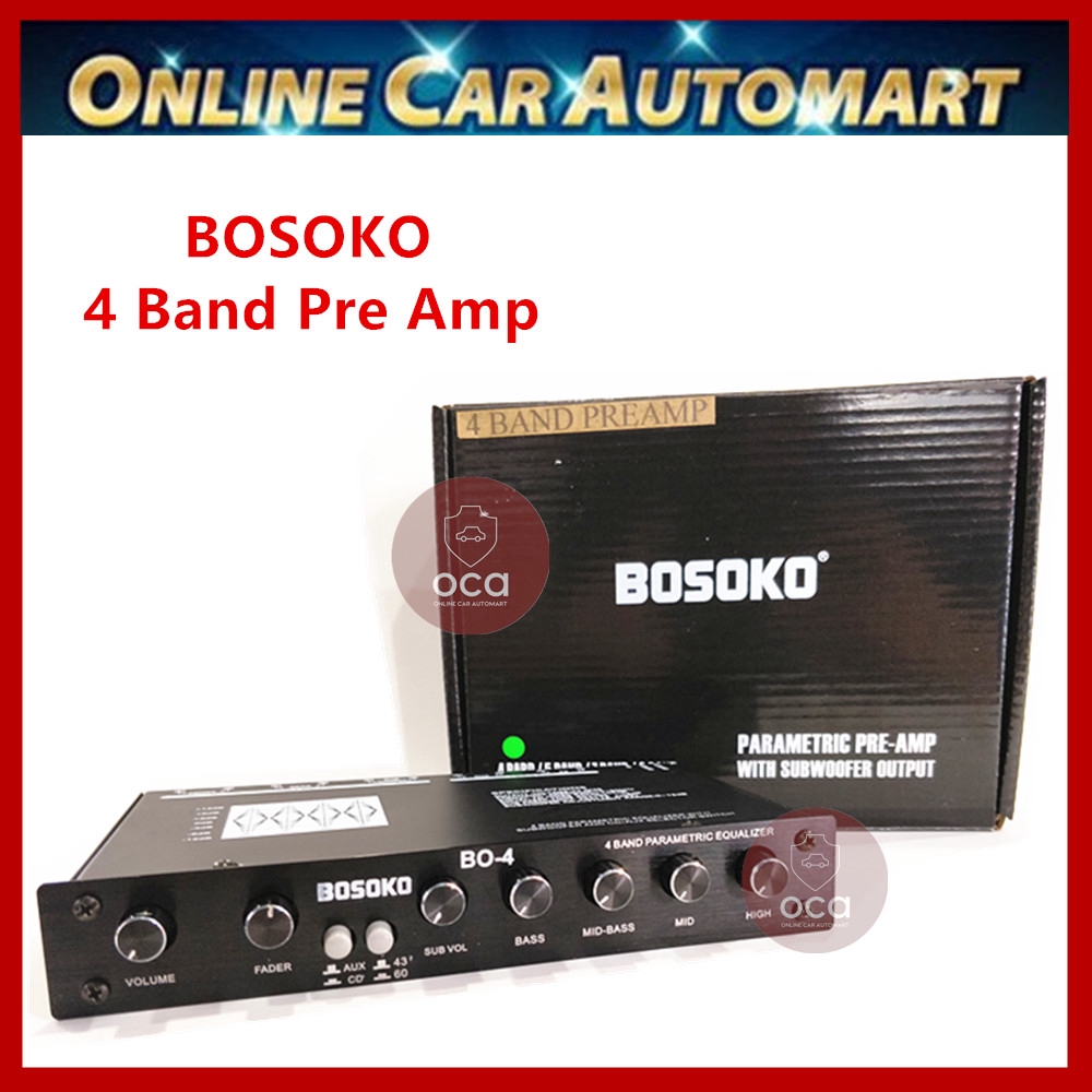 BOSKO เครื่องเสียงรถยนต์ 4 Band Pre Amp/ Preamp Parametric Equalizer พร้อมเอาต์พุตซับวูฟเฟอร์