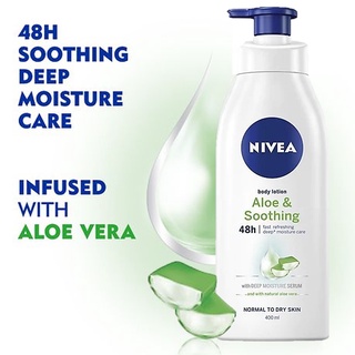 NIVEA Body Lotion Aloe&amp;Soothing  For Normal To Dry Skinโลชั่นเพิ่มความชุ่มชื้นบำรุงผิวกายสูตรพิเศษจากส่วนผสมว่านหางจรเข้