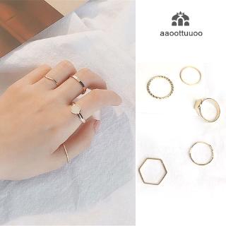 5Pcs/set Fashion Women Mid Finger Ring Thin Ring Set Knuckle Rings