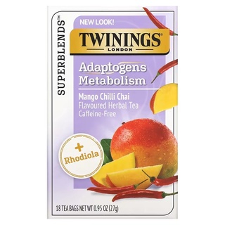 ขายแยกซอง 1.5 กรัม Twinings, Adaptogens Metabolism Herbal Tea, Mango Chili Chai ไม่มีคาเฟอีน