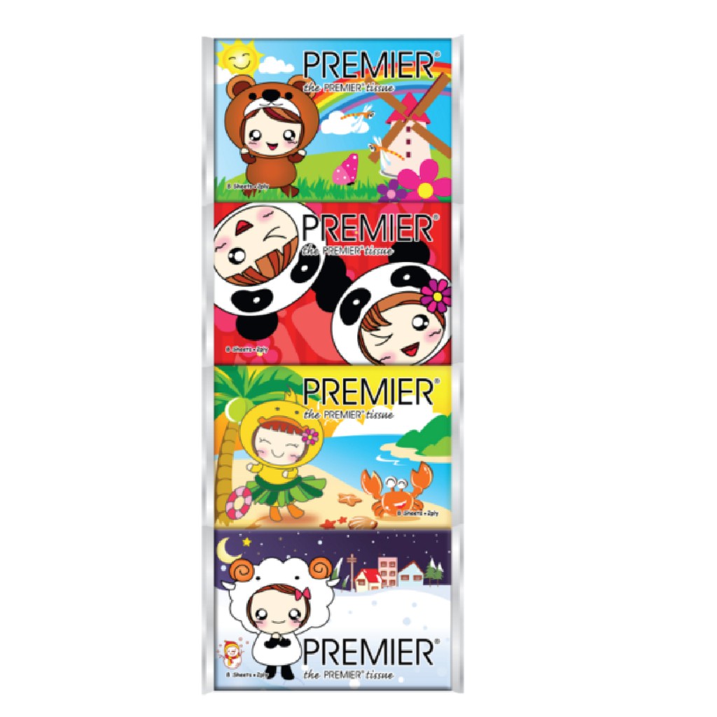 PREMIER Pocket Size Facial Tissue Paper 2 Ply Thicker Embossed Tissue Paper – Random Design