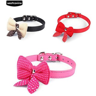 Knotted Bowknot ปรับหนัง Faux Dog สุนัขลูกสุนัขคอปก Collar สร้อยคอ