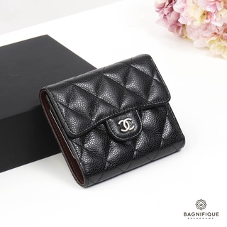 CHANEL MEDIUM TRIFOLD WALLET IN BLACK CAVIER