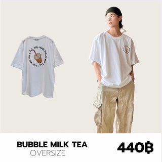 THEBOY-BUBBLE MILK TEA เสื้อยืดโอเวอร์ไซส์ไหล่ตก