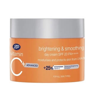 ใหม่ล่าสุด Boots Vitamin C Advance Day Cream วิตามิน ซี แอดวานซ์ ไบร์ทเทนนิ่ง เดย์ ครีม SPF 20 พีเอ++++ 50 มล