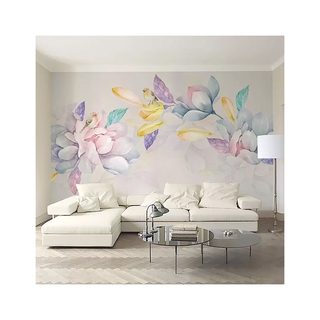 新中式手繪素雅花電視背景牆壁紙3d彩色花卉壁畫和影視牆裝飾牆布 400
