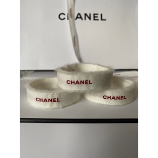 Chanel ริบบิ้นผ้า ขาวอักษรแดง แท้100% เคาน์เตอร์ไทย