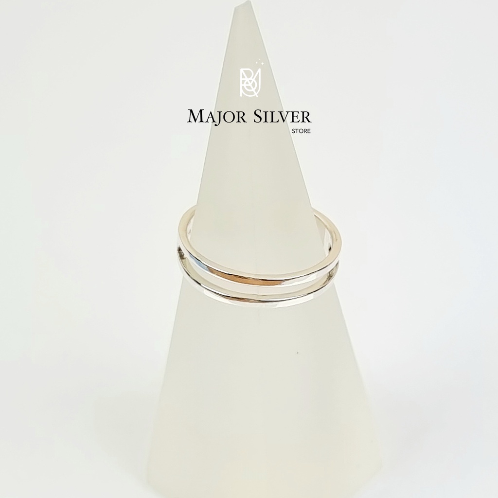 แหวนแฟชั่น ทองปลอม 🎁 แหวนเส้นคู่ขนาน / แหวนเงินแท้ 92.5% แหวนแฟชั่น ดีไซน์เรียบๆ แหวนเงินแท้ 100 Major Silver  :  E-V-2