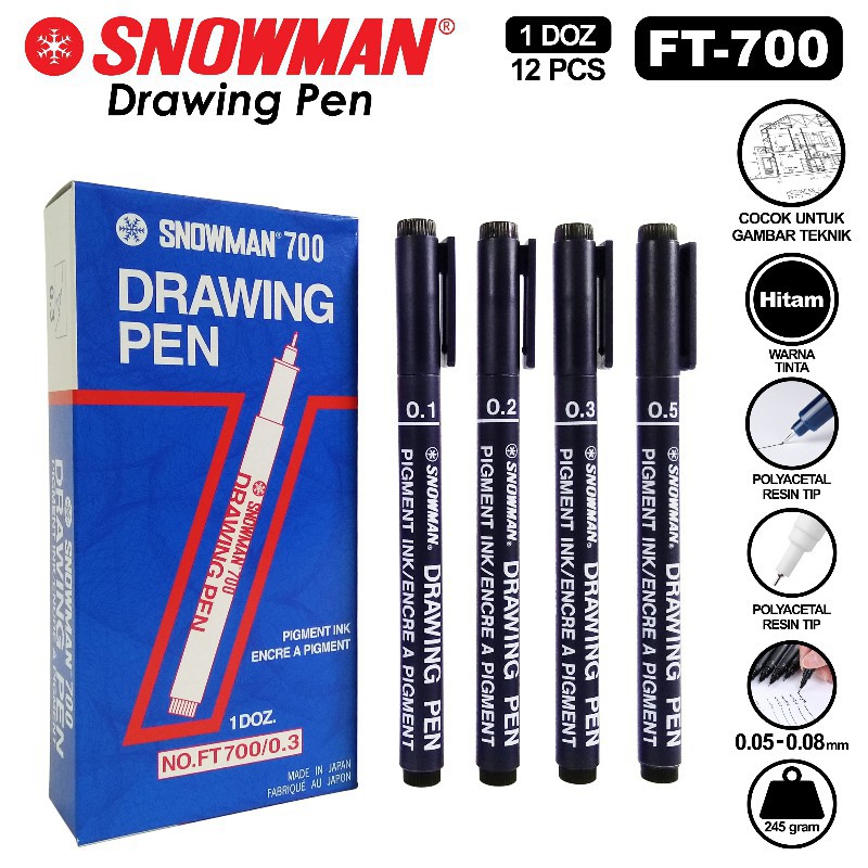 [PCS] DRAWING PEN SNOWMAN FT-700 BLACK DRAWING PEN