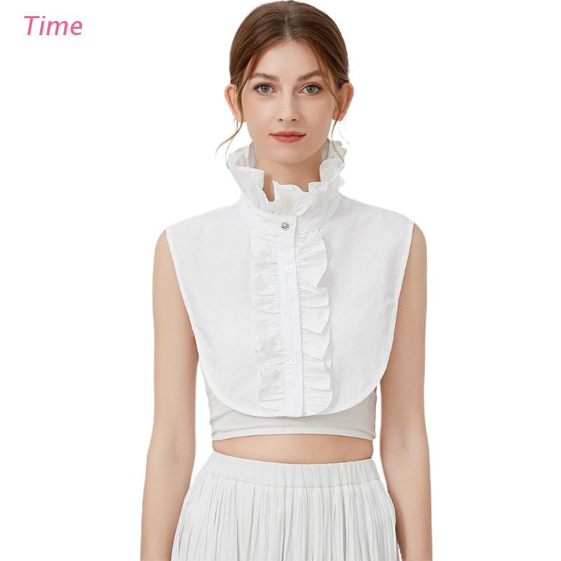 Time เสื้อเบลาส์ คอปกปลอม แต่งระบาย สีขาว สไตล์วินเทจ สําหรับผู้หญิง