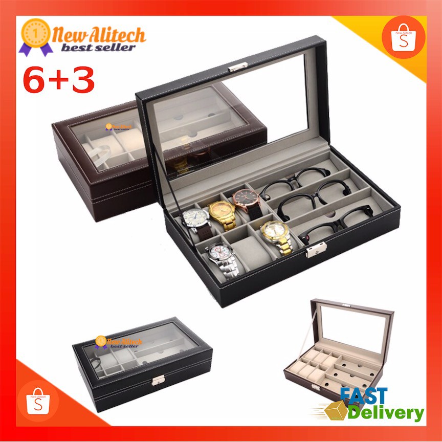 New Alitech C06 C08 Watch Box 3/6/10/12 Grid Leather Display Jewelry Case Organizer กล่องนาฬิกา กล่องเก็บนาฬิกาข้อมือ