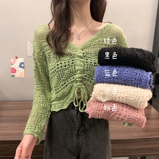 AYFS056 2022 ใหม่ สไตล์ฮ่องกง เสื้อสเวตเตอร์ คัตเอาท์เซ็กซี่ แขนยาวผู้หญิง เสื้อสเวตเตอร์