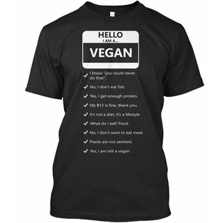 [S-5XL]เสื้อยืด พิมพ์ลาย Hello IM A Vegetarian-Hey I Know You Cant Be คุณภาพสูง สําหรับผู้ชาย