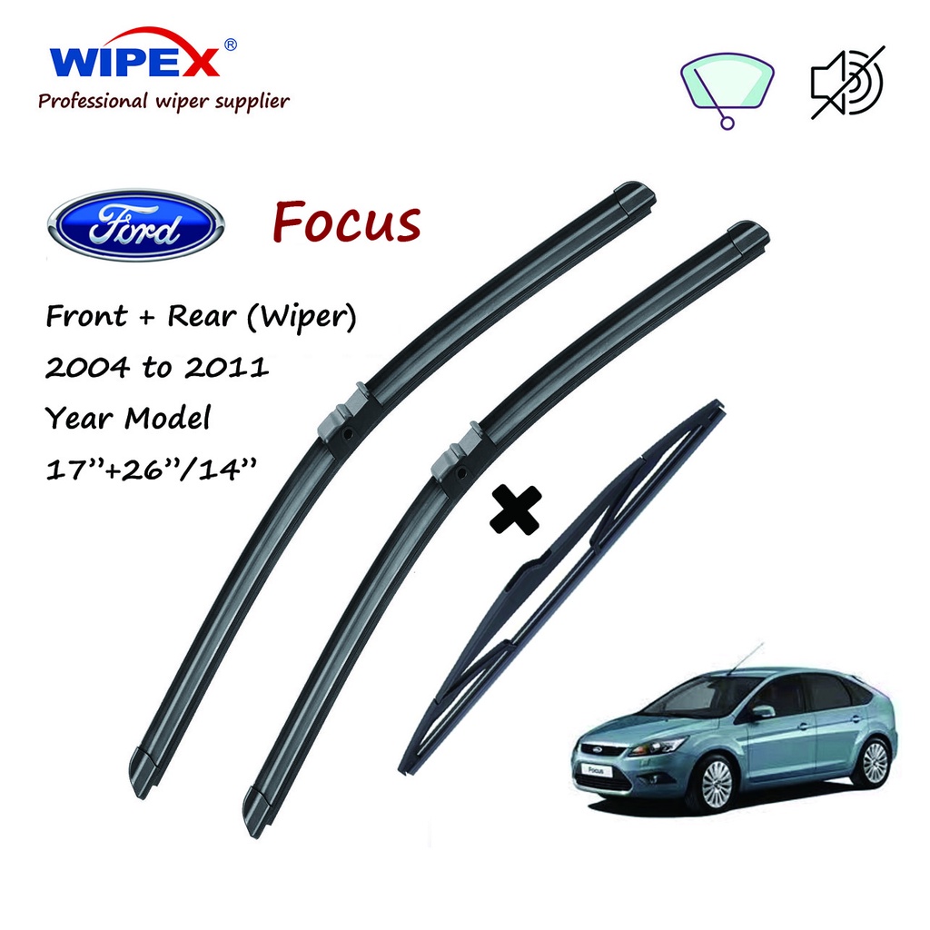 (Wipex Quality)ใบปัดน้ําฝน Ford Focus 17"+26"/14F Set (หน้า/หลัง) สําหรับ 2004 ถึง 2011 ปี FOCUS Car Window Wiper
