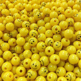 ลูกปัดหน้ายิ้ม สีเหลือง 😊 Smiley Beads ขนาด 8 มิล