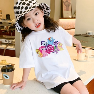 เสื้อยืดแขนสั้น พิมพ์ลายการ์ตูน My Little Pony น่ารัก สีขาว แฟชั่นฤดูร้อน สําหรับเด็ก