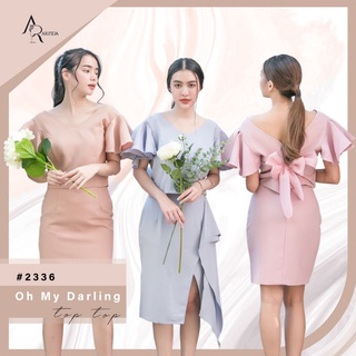 ARINDA Oh My Darling Top 2336 : เสื้อคอวีแขนระบาย แต่งโบว์ด้านหลัง