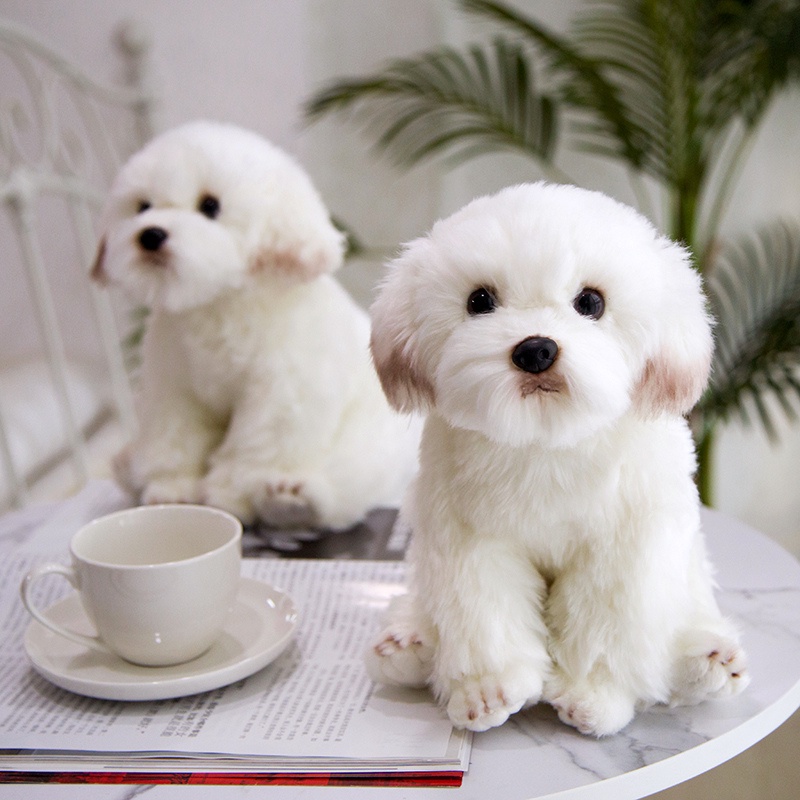 CU-MATE Realistic Maltese Plush Dog Toy - Lifelike Handmade Stuffed Animal Puppy For Kids & Collectors