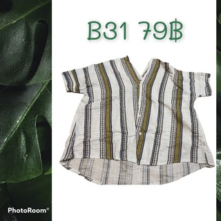 เสื้อเชิ้ตลายแบบผ้าทองานฟรีไซส์มือสอง(B31)