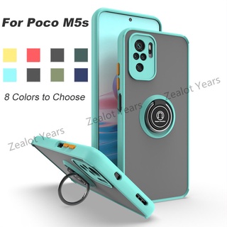 เคสโทรศัพท์มือถือ TPU ผิวด้าน กันกระแทก พร้อมแหวนขาตั้งโลหะ สําหรับ Xiaomi Poco M5s 4G Pocco Poko M5 S Redmi Note 10 10S 4G Note10