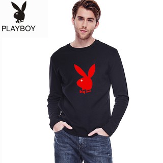 PlayBoy เสื้อยืดคอกลมแขนยาวผ้าฝ้ายสำหรับผู้ชาย