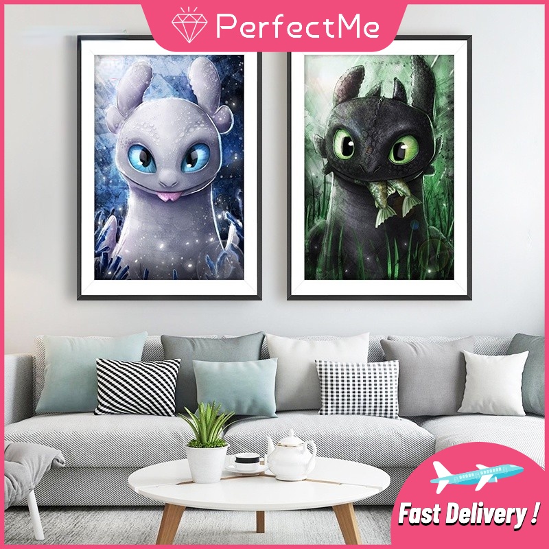 จิตรกรรมประดับเพชรตกแต่งผนังรูปการ์ตูนมังกรขนาด 30x40 ซม. 卡通 5244