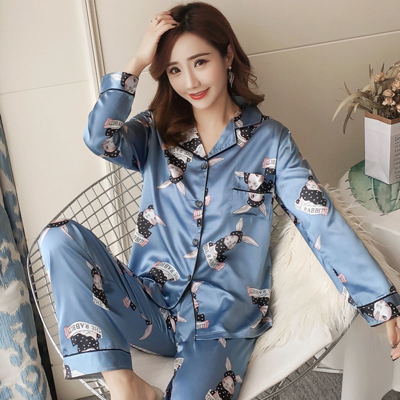 Spring And Autumn Pajamas Women Ice Silk Thin Section Flowers And