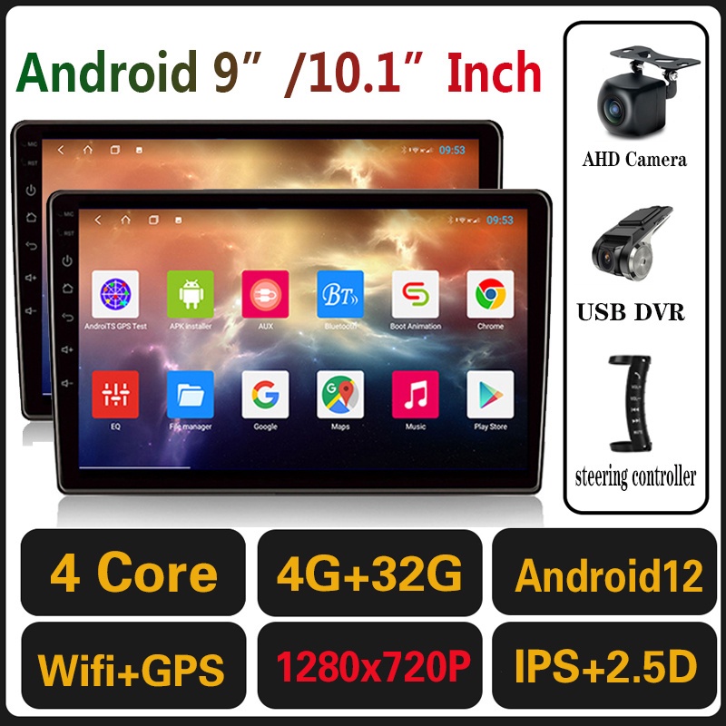 [4GB +32GB 1280x720P IPS ] เครื่องเล่นมัลติมีเดีย 2Din Android 9 นิ้ว 10.1 นิ้ว รองรับกล้อง AHD สําหรับรถยนต์