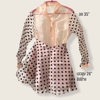 [ใส่ครั้งเดียว] ชุดเซ็ท PolkaDot เสื้อซีทรู กระโปรงซับในเต็มตัว ซิปด้านข้าง