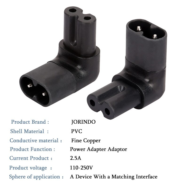 อะแดปเตอร์ ไฟ AC แบบ 2Pin 1Pc IEC320 2-Pin C7 Female To C8 Male Right Angled AC Power Adapter Converter.