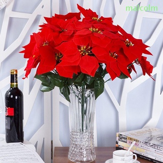 MALCOLM for Home Christmas Bouquets bridal Simulation bouquet Christmas Decoration Red Poinsettia Bushes home vase ornamental Flannel flower pot Artificial Flowers Xmas Decor