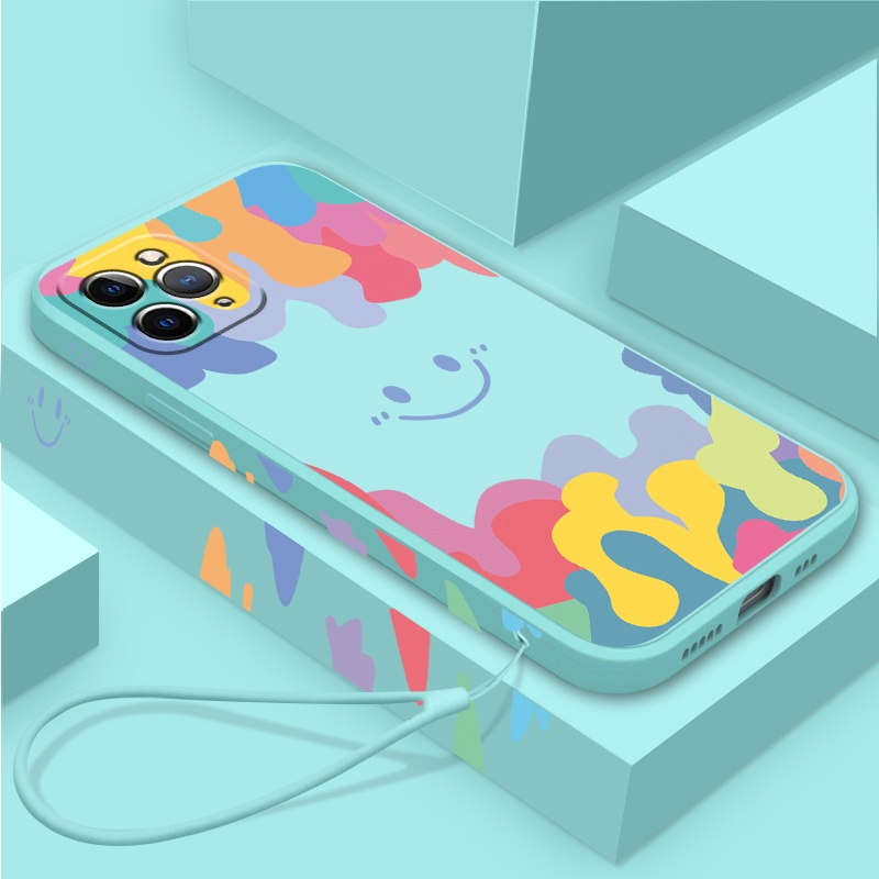 Rainbow เคท ไอโฟน iPhone 12 Pro Max iPhone11 Soft TPU Case+Strap เคส Apple iPhone12 Mini XS Max Slim Cover เคสโทรศัพท์