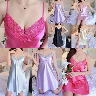 @CLOUDY big size summer night dress daster for woken sleevaeless faux silk satin sleepwear nightwear