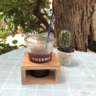 บล็อคไม้วางแก้ว ชั้นใส่ขวด แก้วกาแฟ เครื่องปรุง งานไม้ โชว์กระะบองเพชร แคคตัส