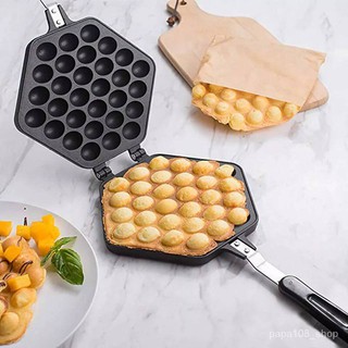 กระทะทำขนม กระทะวาฟเฟิลฮ่องกง ใช้ไฟแก๊ส-ถ่าน Bubble Waffle Maker, Aluminum Alloy Non-stick Hong Kong Egg Waffler