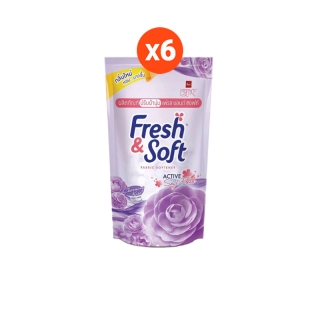 Fresh & Soft น้ำยาปรับผ้านุ่ม เฟรช แอนด์ ซอฟท์ กลิ่น Charming Kiss (สีม่วง) ชนิดเติม 550 ml 6 ถุง