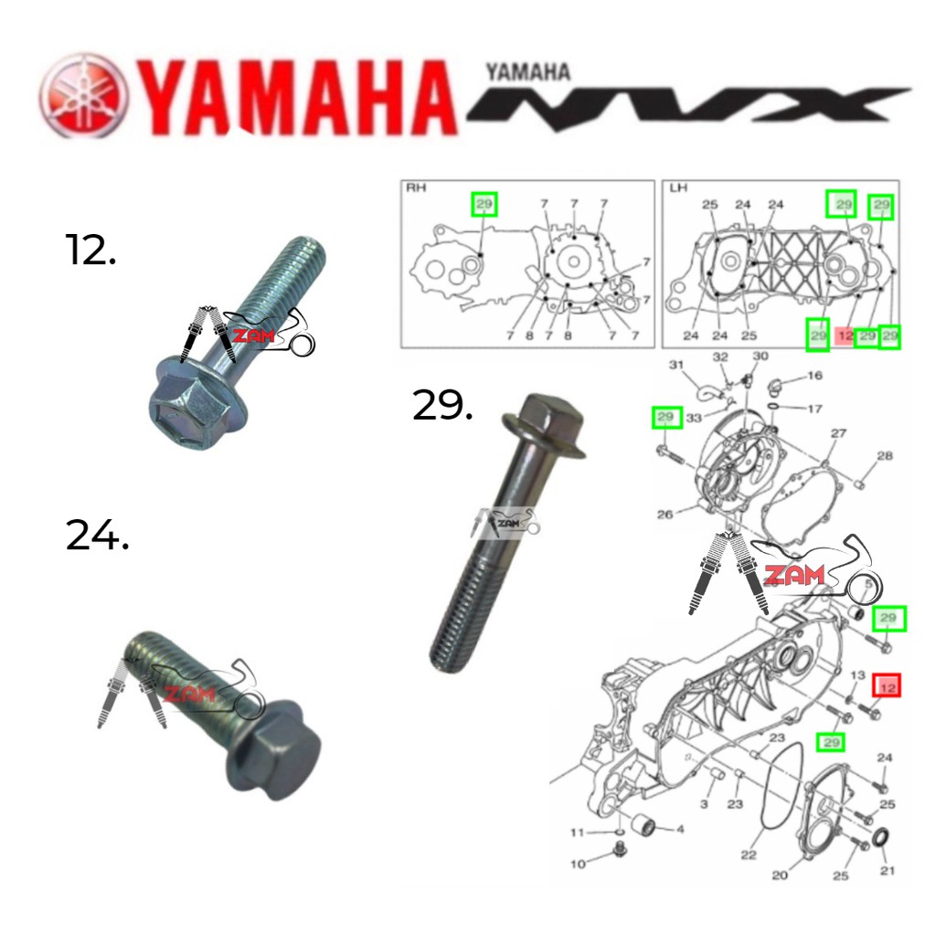 NVX 155 FLANGE BOLT RADIATOR / CVT - 95D32/93812-08035 / 95022-06020 / 95022-08045 YAMAHA
