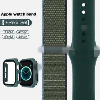 เคสกระจก 3 แพ็ค และสายนาฬิกาข้อมือไนล่อน ซิลิโคน สําหรับ Smart Watch Band 49/45/41/38/42 มม. 44 มม. 40 มม. Iwatch Series ultra 11 10 9 8 7 6 SE 5 4 3 2 1