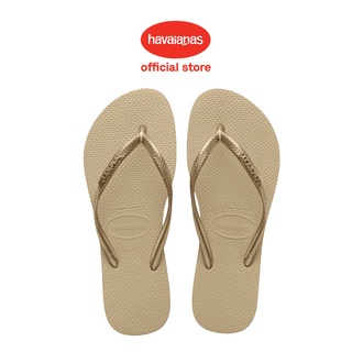 Havaianas รองเท้าแตะ เมทัลลิก โลโก้ แบบบาง สําหรับผู้หญิง - ทราย / เมทัลลิก สีทองอ่อน