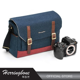 HERRINGBONE POSTMAN MEDIUM NAVY - กระเป๋ากล้อง