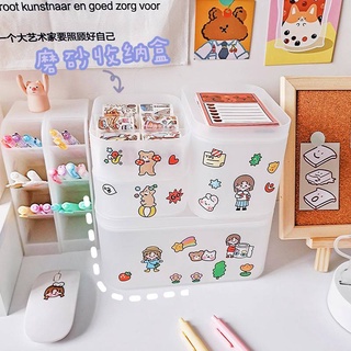 พร้อมส่ง กล่องเก็บของน่ารักติดstickerได้ด้วย กล่องพลาสติกเก็บของ จุของได้เยอะ สำหรับเก็บของเล็กๆ