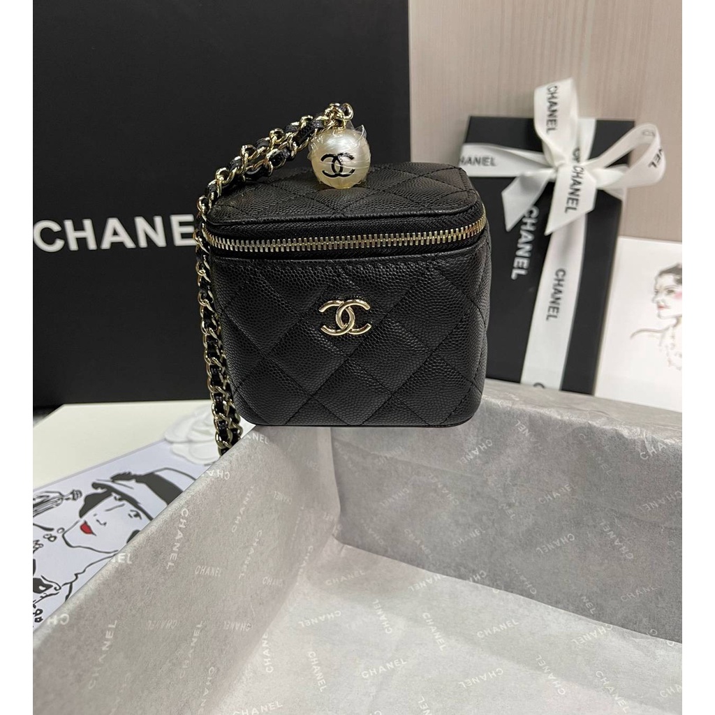 👜กระเป๋าสะพายข้าง Chanel Vanity สายมุก [ หนังคาเวียร์ ] งาน Original