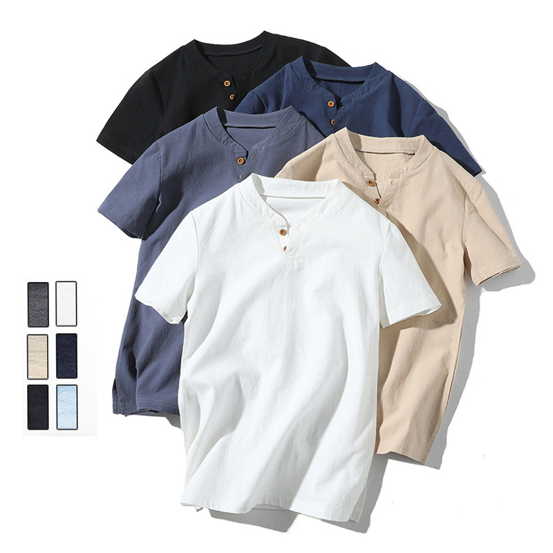เสื้อยืดแขนสั้นลําลอง ผ้าฝ้าย และผ้าลินิน ทรงหลวม ขนาดใหญ่ สไตล์ญี่ปุ่น สําหรับผู้ชาย115082