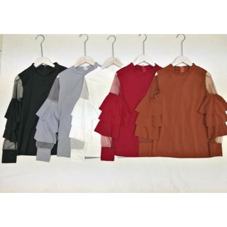 เสื้อแขนยาวคอตั้งแต่งระบาย3ชั้น