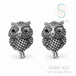 Suvani Jewelry - 925 สเตอร์ลิงซิลเวอร์ รมดำ ต่างหูนกฮูก แนววินเทจ ต่างหูแป้น ต่างหูเงินแท้ เครื่องประดับแฟชั่น