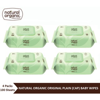 Natural Organic, Original Plain Baby Wipes (Cap, 4*100 Sheets) ทิชชูเปียกออแกนิค เนเชอรัลออแกนิค รุ่นออริจินอล มีฝา